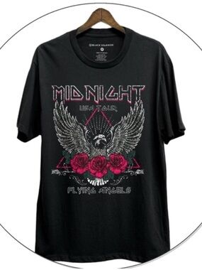 Black Sparrow 'Midnight' Graphic Tee with Pink Rose & Winged Eagle